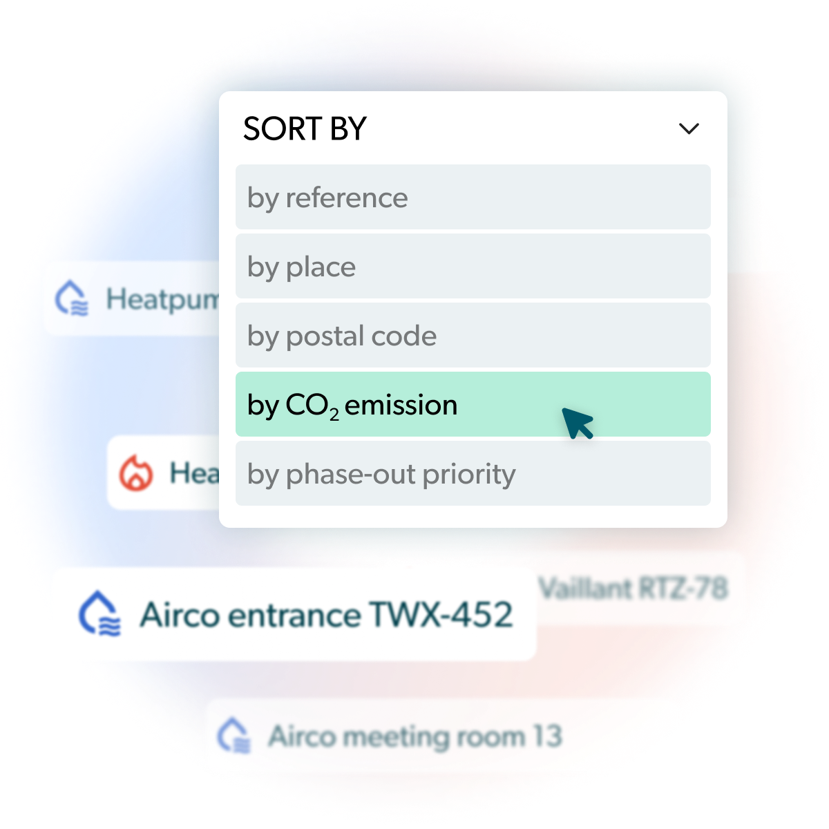 Artistic impression of a menu to sort by CO2 emission